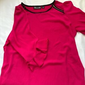 Zara Woman Hot Pink Ruffle Sleeve Blouse with Black Trim